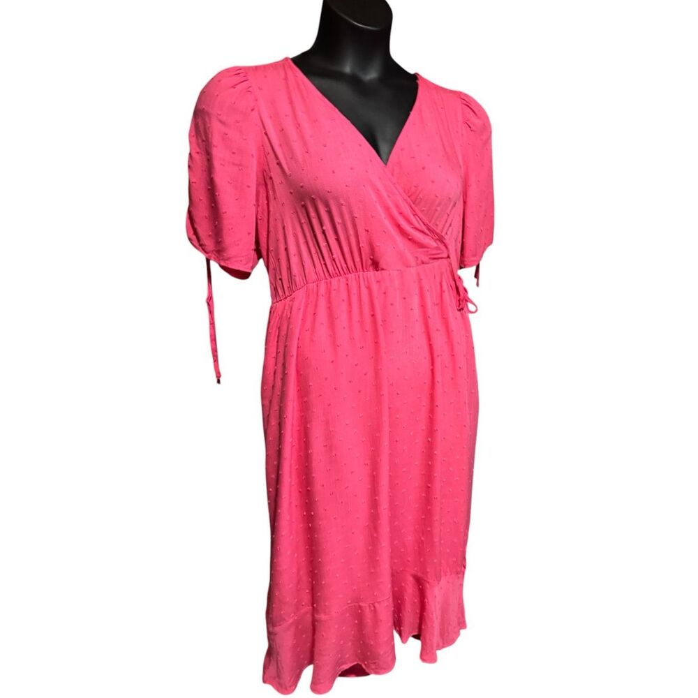 Torrid Pink Swiss Dot Midi Dress Plus Size Surplice Wrap Tie Sleeve Pockets NWT - Picture 8 of 13